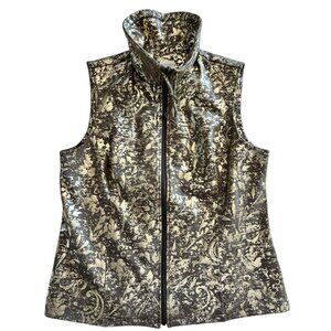 CHICO'S  SIZE 1  Medium Weekends By Chicos Jazzy Metalic Gold Zip Vest